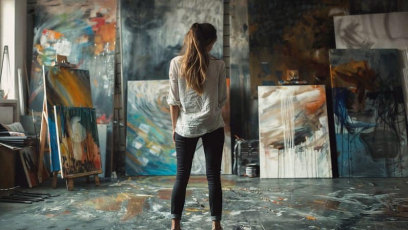 Une jeune peintre qui n'a pas suivi de cours de peinture en ligne